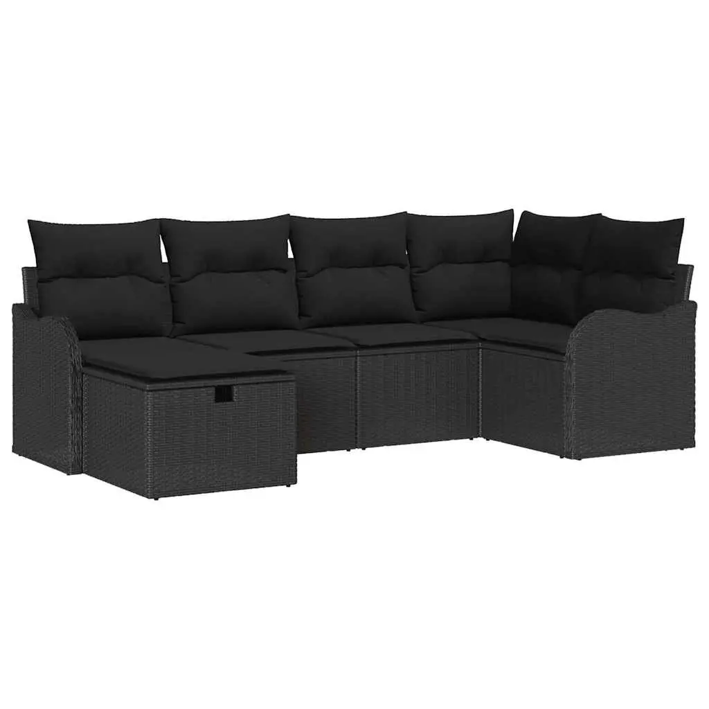 6-Piece Modular Black Poly Rattan Outdoor Sofa Set