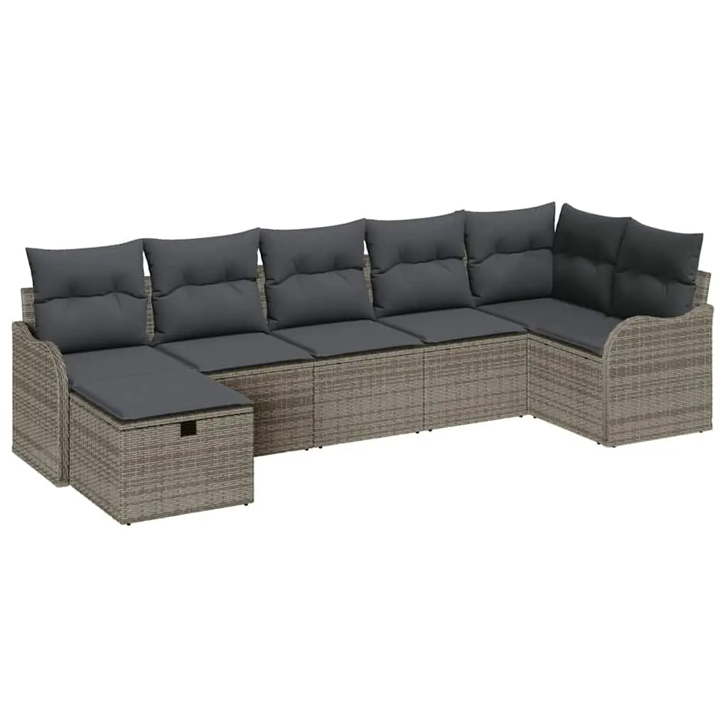 7-Piece Grey Poly Rattan Outdoor Sofa Set with Storage