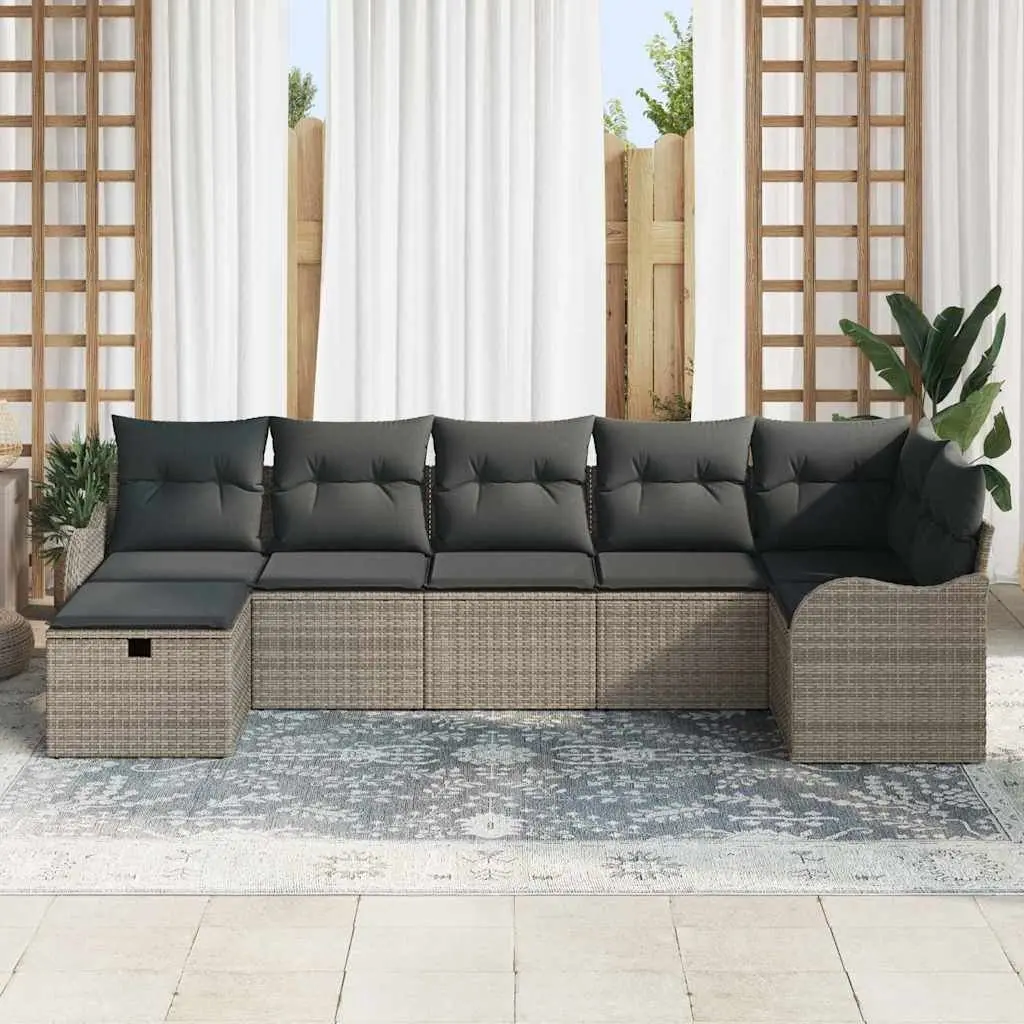 7-Piece Grey Poly Rattan Outdoor Sofa Set with Storage