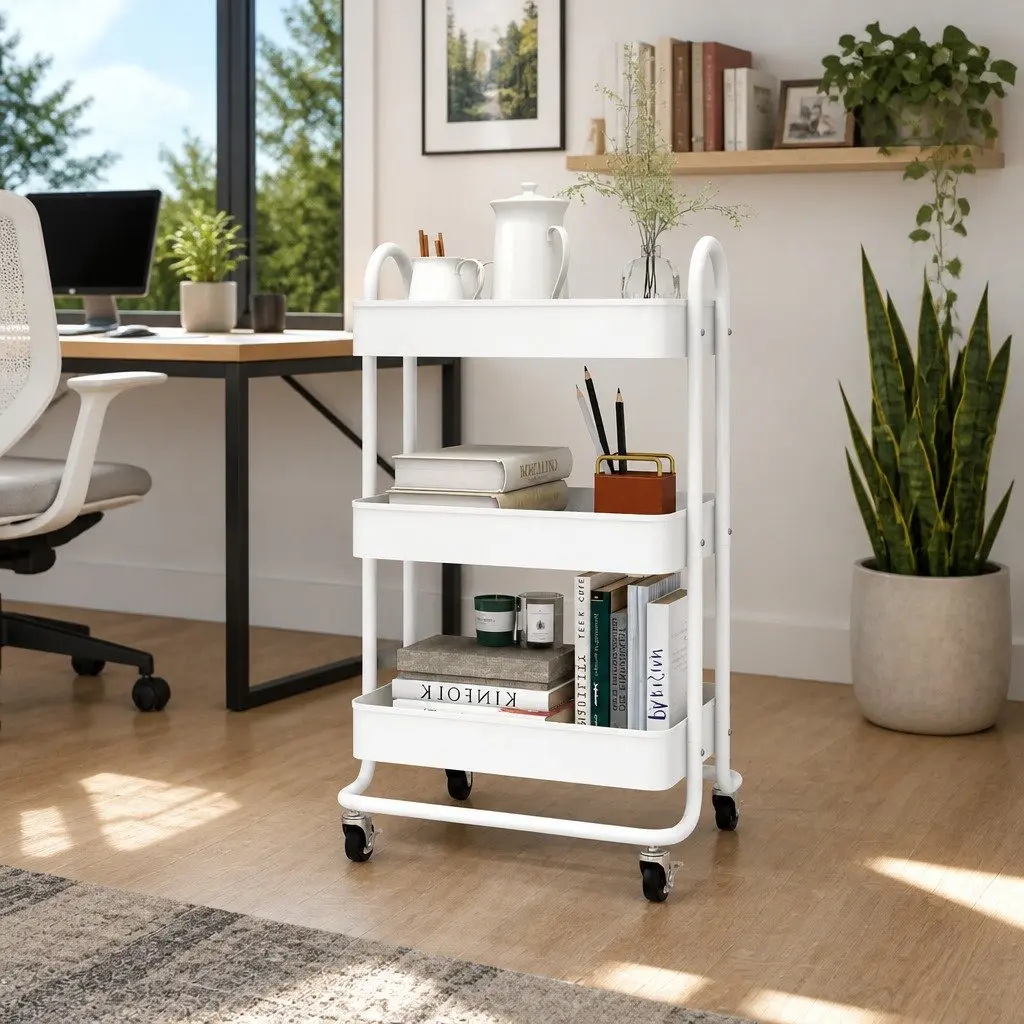 3-Tier Trolley Steel 43 x 34 x 79 cm White