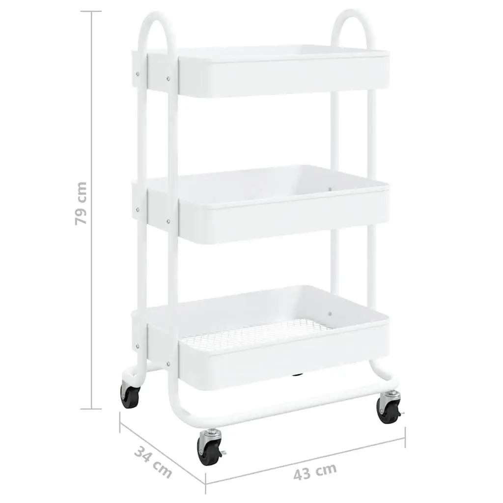 3-Tier Trolley Steel 43 x 34 x 79 cm White