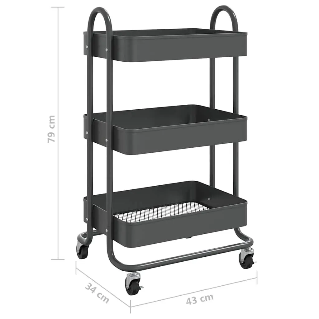 3-Tier Storage Trolley in Anthracite Steel