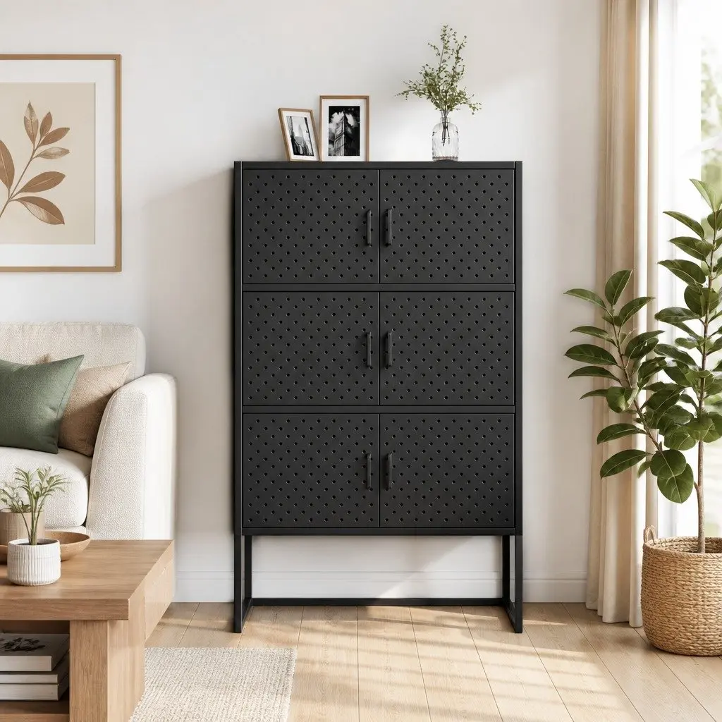 6-Door Black Highboard Storage Cabinet