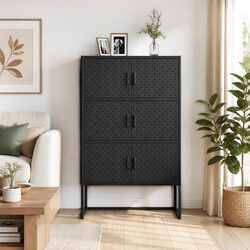 Durable 6-Door Black Highboard Storage Cabinet