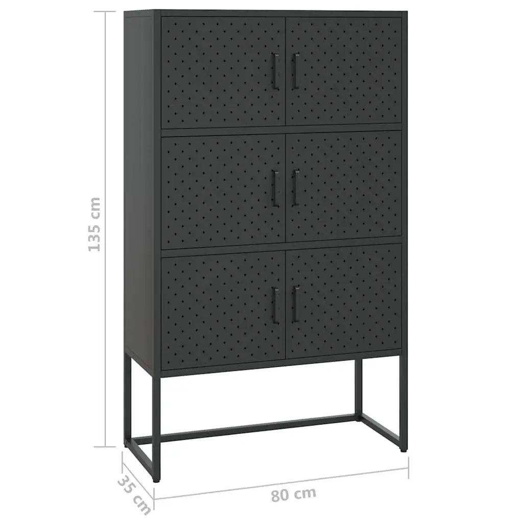 6-Door Black Highboard Storage Cabinet