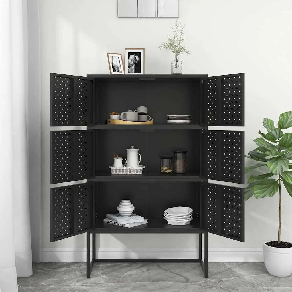 6-Door Black Highboard Storage Cabinet