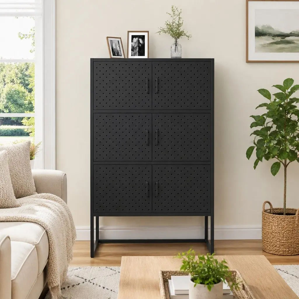 Anthracite Highboard Cabinet with 6 Doors