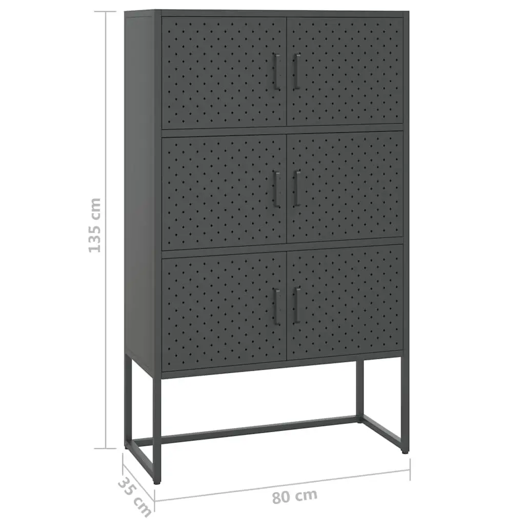 Anthracite Highboard Cabinet with 6 Doors