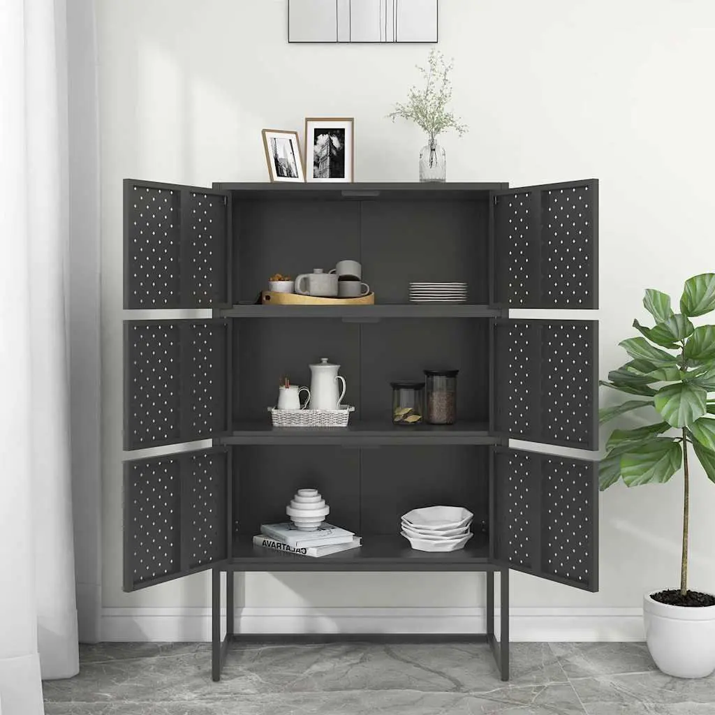 Anthracite Highboard Cabinet with 6 Doors