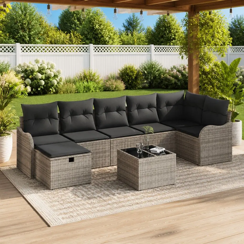 Grey Poly Rattan Modular Outdoor Sofa Set with Cushions
