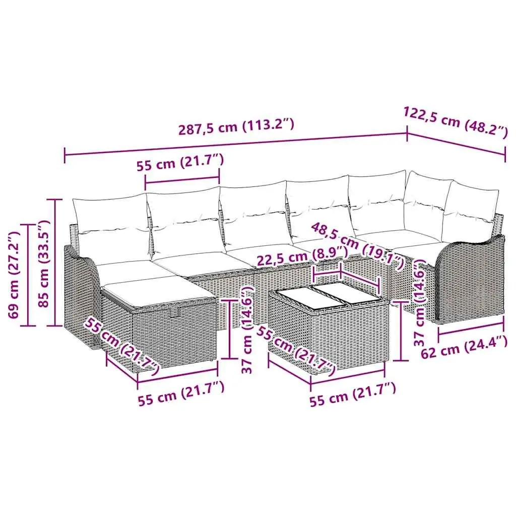 Grey Poly Rattan Modular Outdoor Sofa Set with Cushions