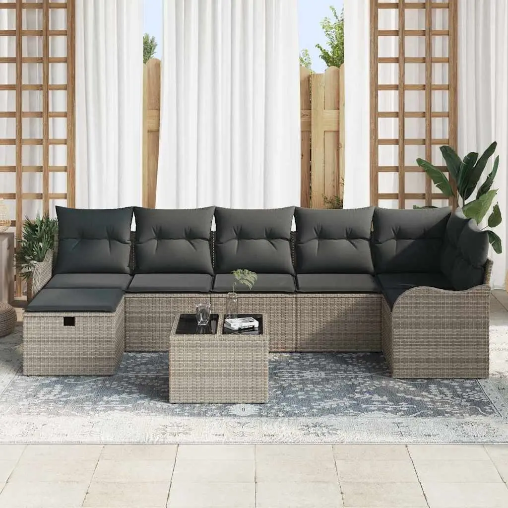 Grey Poly Rattan Modular Outdoor Sofa Set with Cushions