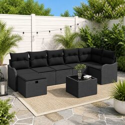 Stylish 8 Piece Black Poly Rattan Outdoor Sofa Set