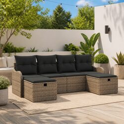 Outdoor Garden Sofa Set 6 Piece Modular Seating Grey Poly Rattan with Storage