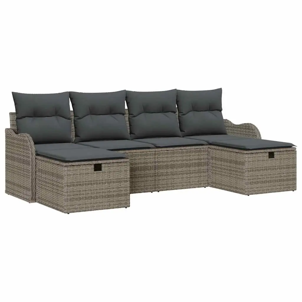 Outdoor Sofa Set Poly Rattan 6 Piece Modular Seating Grey