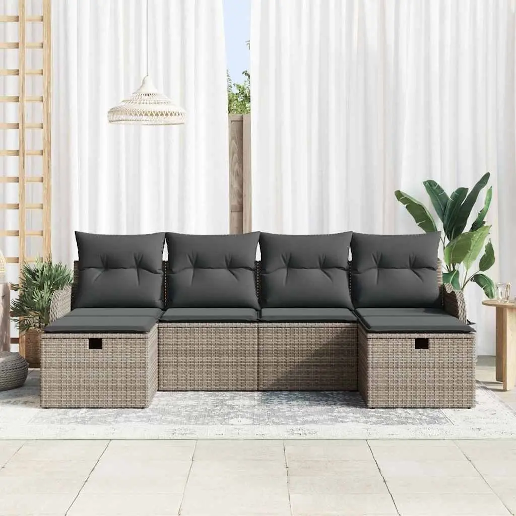 Outdoor Sofa Set Poly Rattan 6 Piece Modular Seating Grey