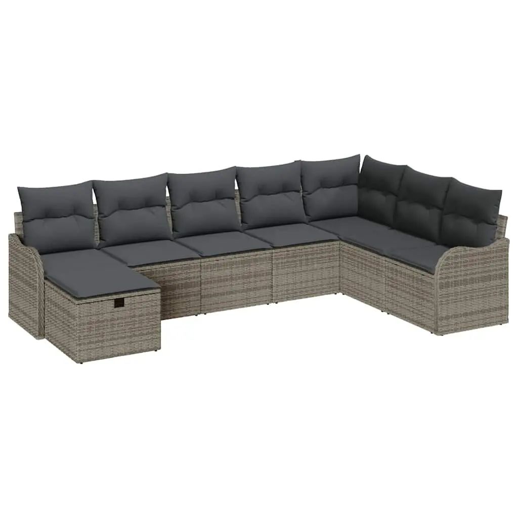 8-Piece Grey Poly Rattan Outdoor Sofa Set with Storage