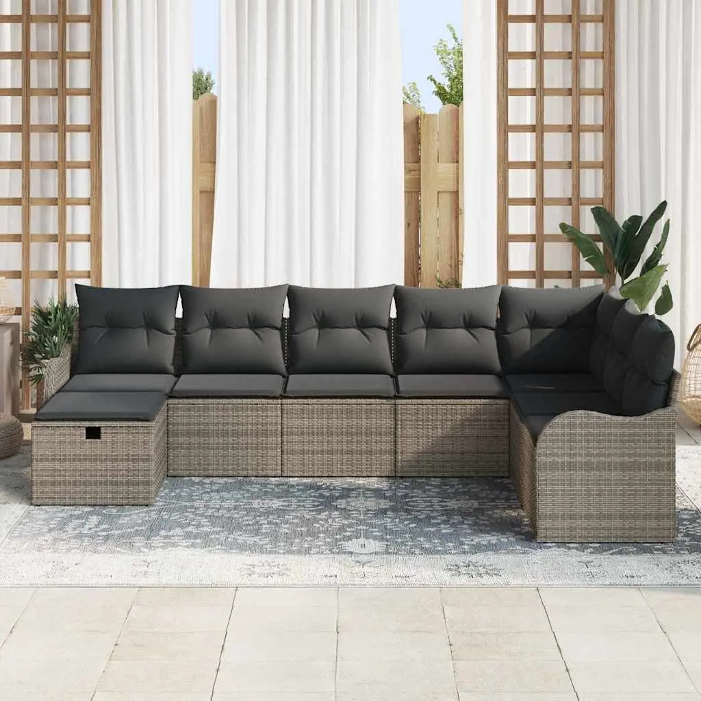 8-Piece Grey Poly Rattan Outdoor Sofa Set with Storage