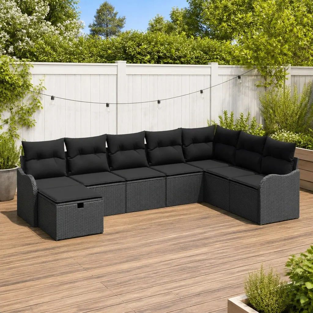 Black Poly Rattan Outdoor Sofa Set with Storage
