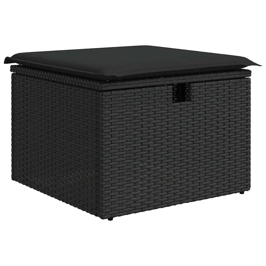 Black Poly Rattan Outdoor Sofa Set with Storage