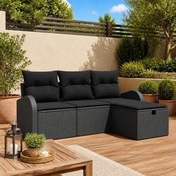 Durable 4-Piece Modular Outdoor Sofa Set in Black