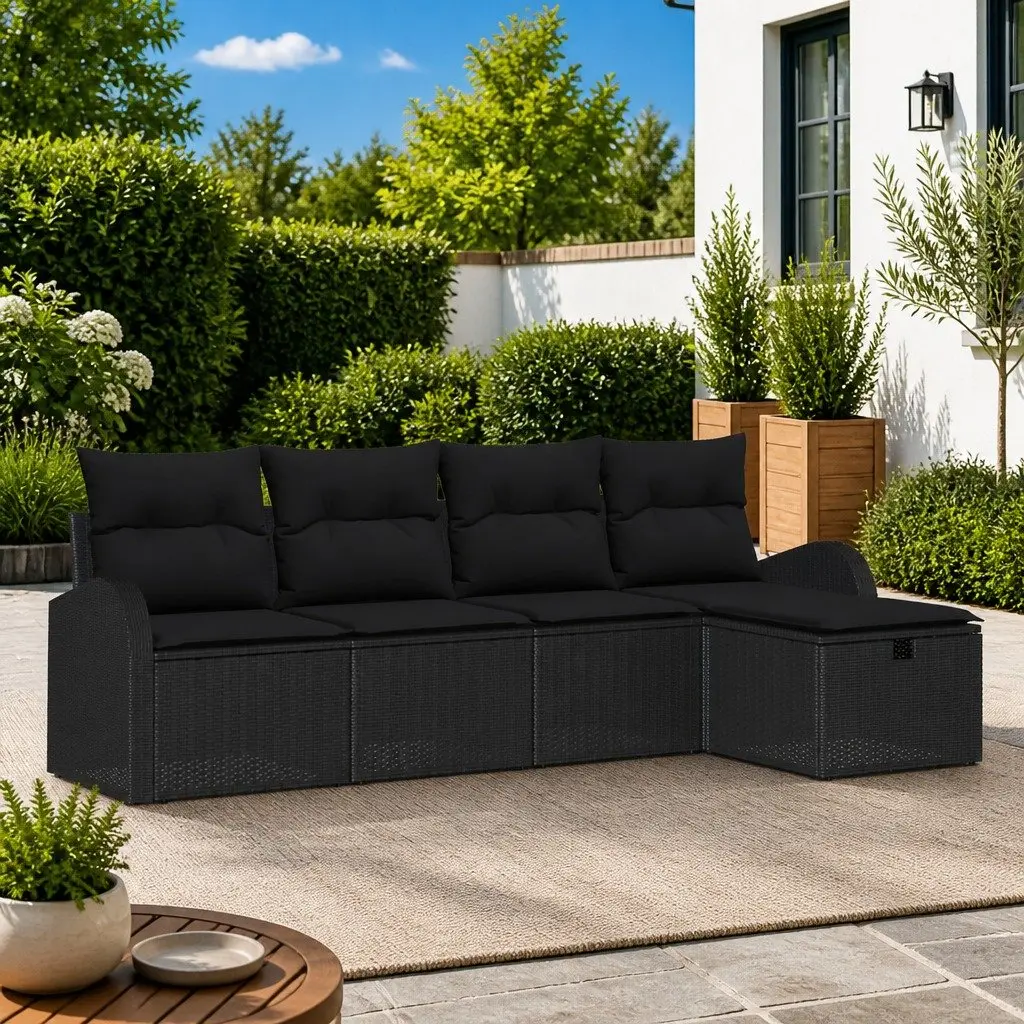 Modular Outdoor Sofa Set with Storage in Black Steel