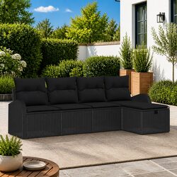 Modular Outdoor Sofa Set with Storage in Black Steel