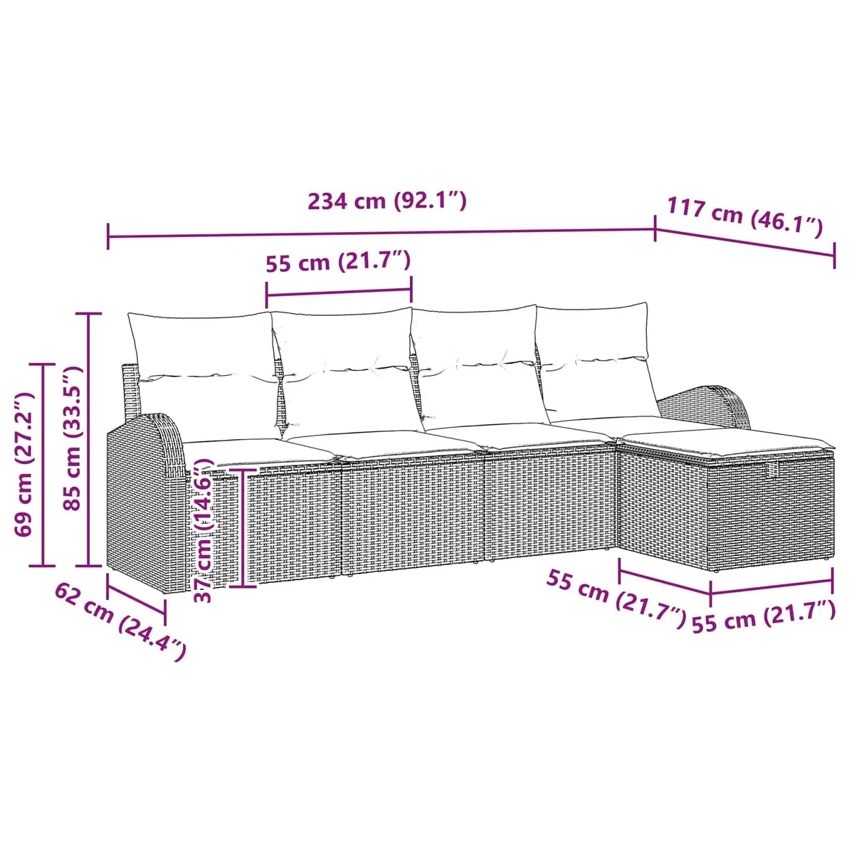 Modular Outdoor Sofa Set with Storage in Black Steel