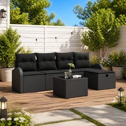 Premium 6 Piece Modular Outdoor Sofa Set in Black