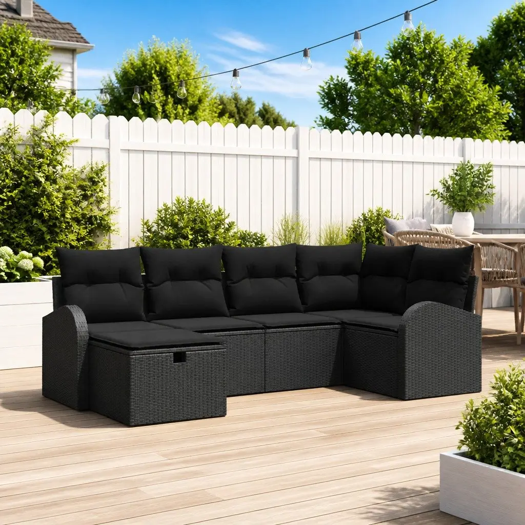 Outdoor Sofa Set with Storage in Black Poly Rattan
