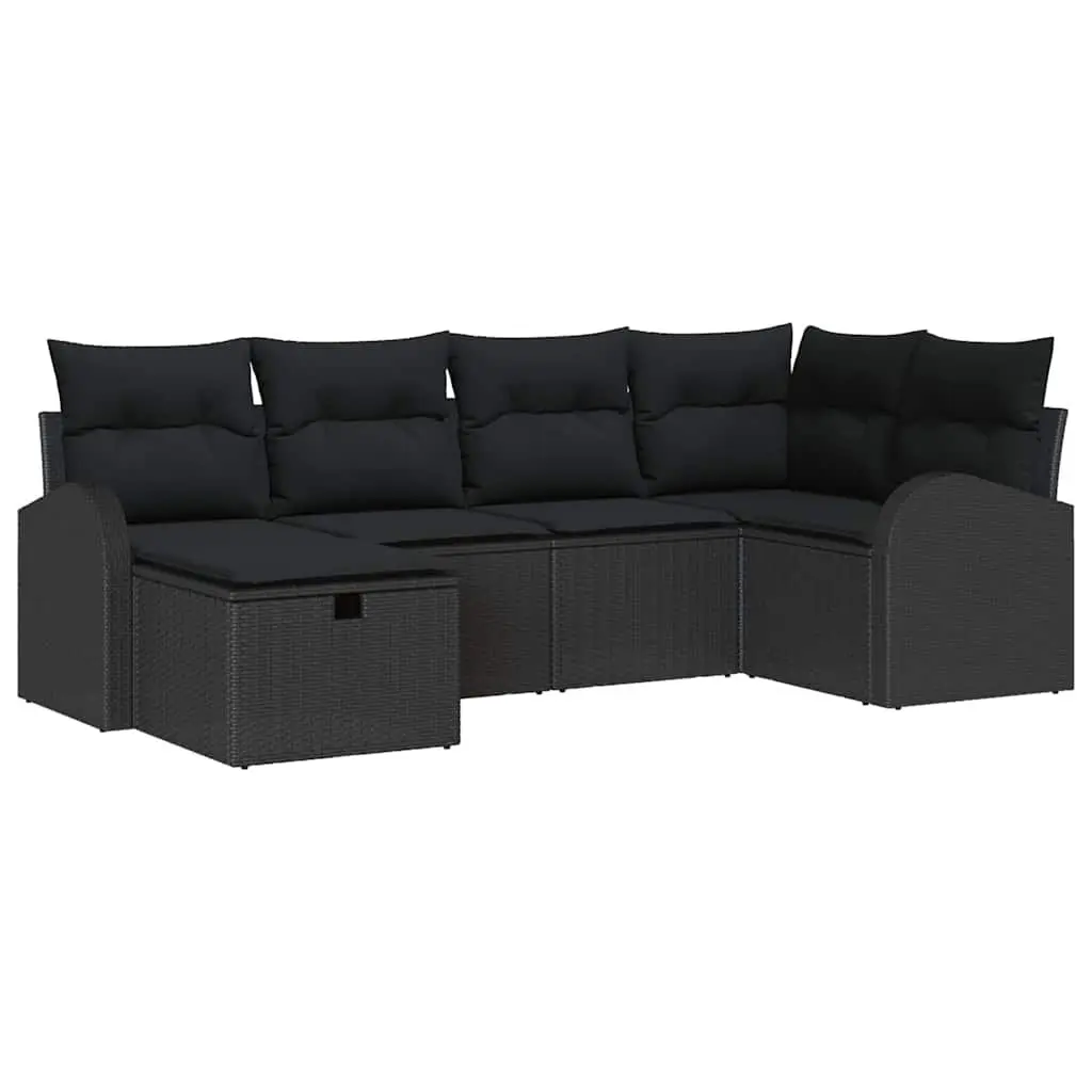 Outdoor Sofa Set with Storage in Black Poly Rattan