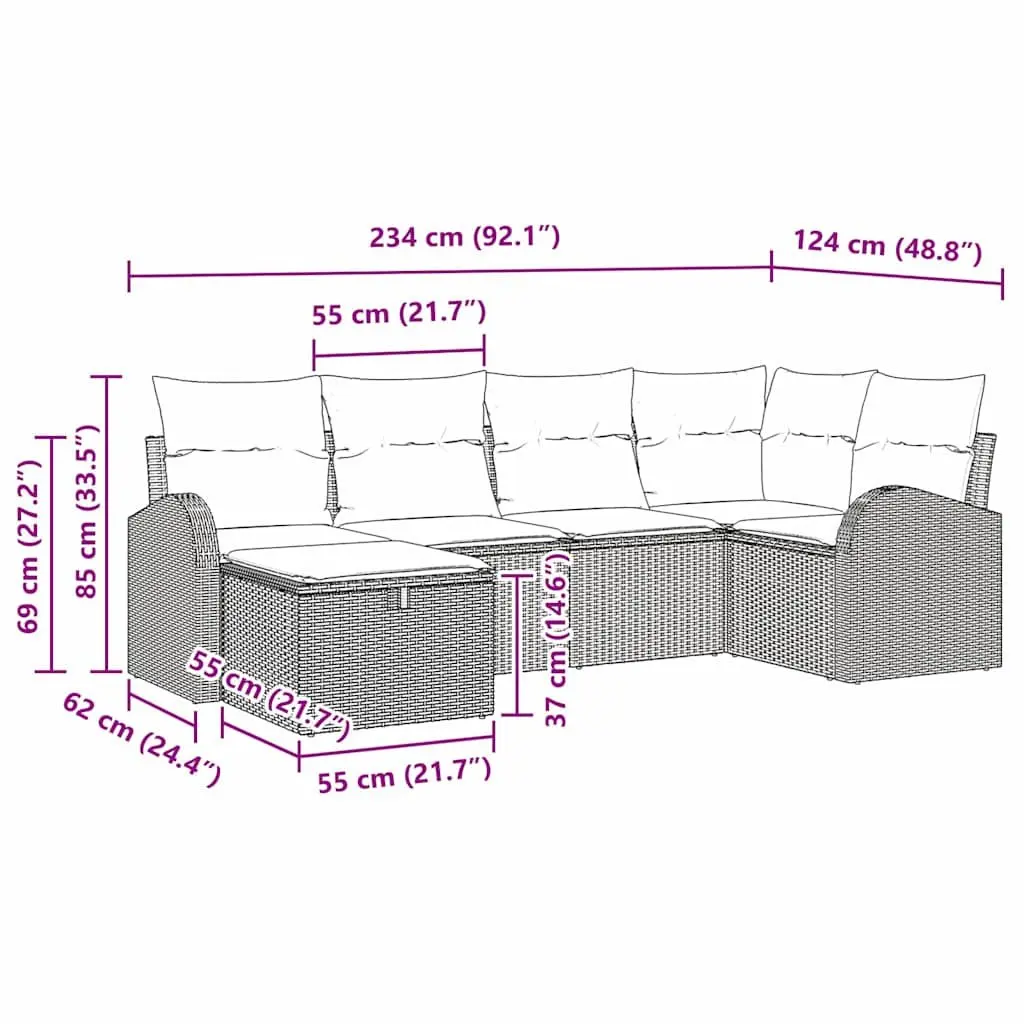 Outdoor Sofa Set with Storage in Black Poly Rattan