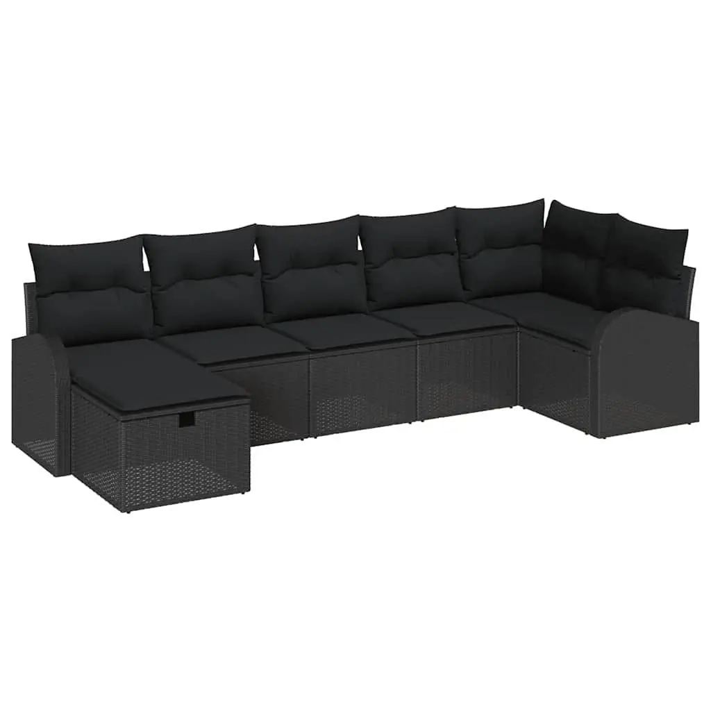 Outdoor Sofa Set Poly Rattan 7 Piece Black
