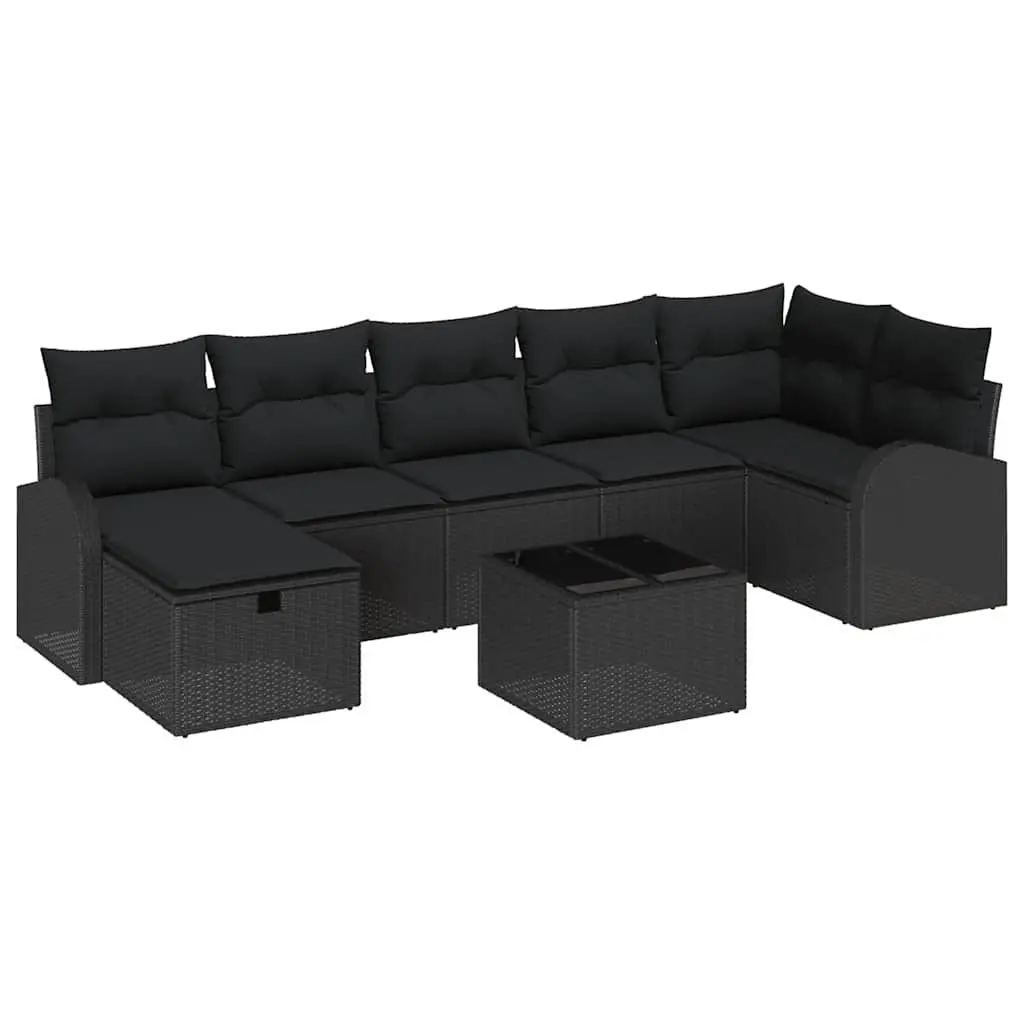8-Piece Black Poly Rattan Outdoor Garden Sofa Set with Storage