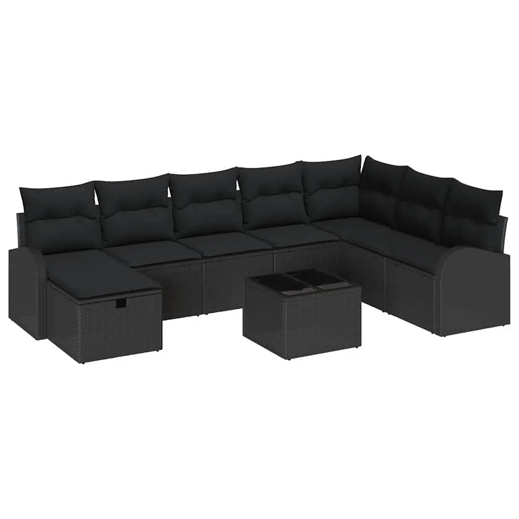 Black Poly Rattan Outdoor Sofa Set with Storage