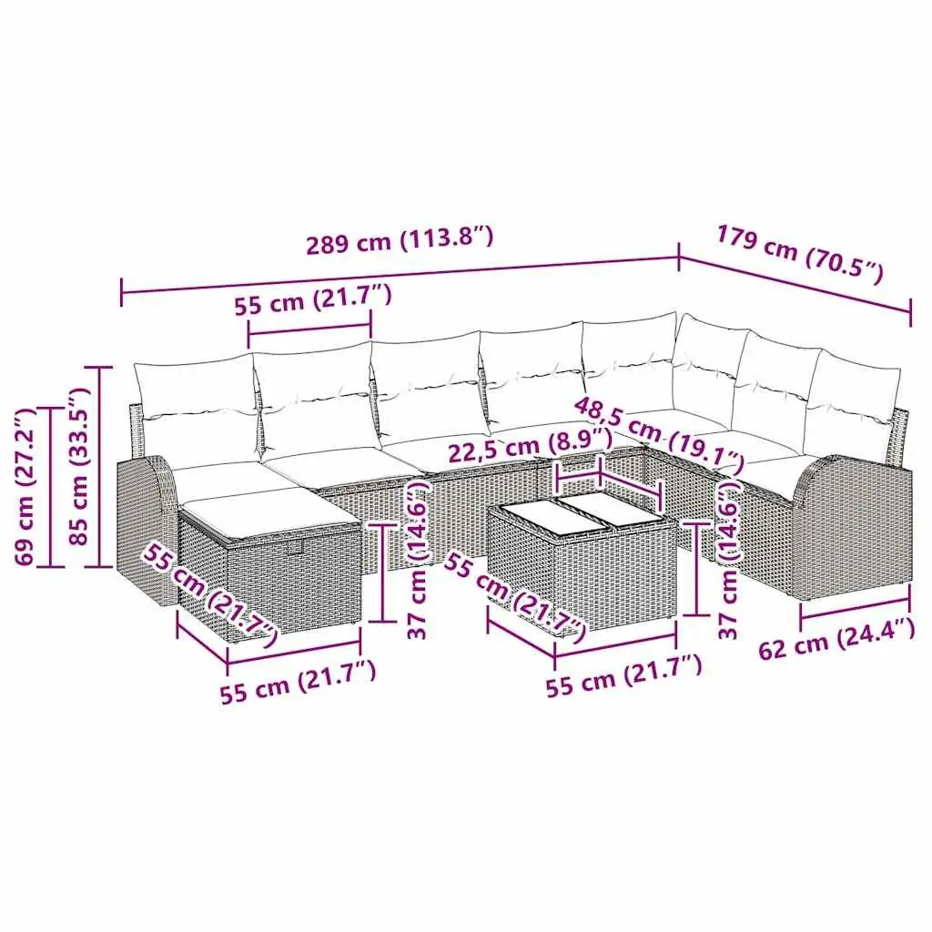 Black Poly Rattan Outdoor Sofa Set with Storage