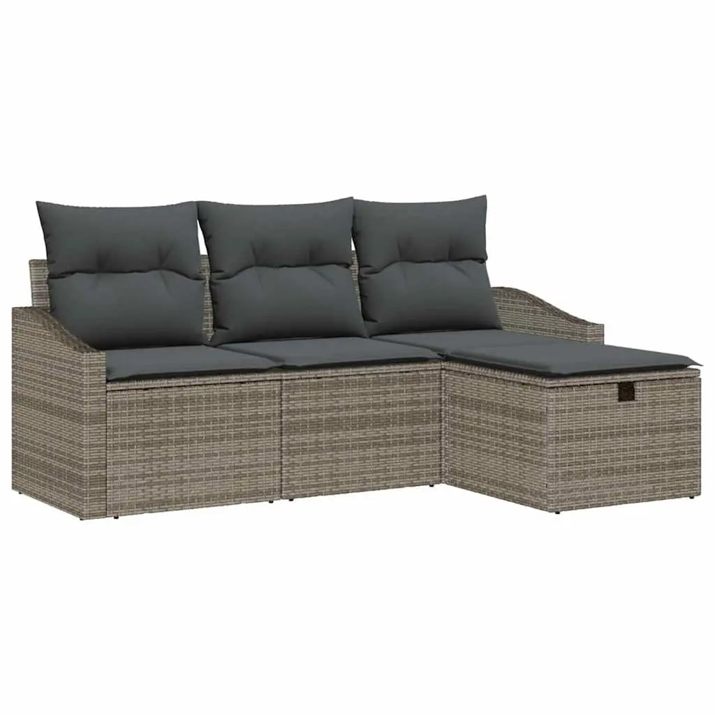 4-Piece Grey Poly Rattan Outdoor Sofa Set with Storage