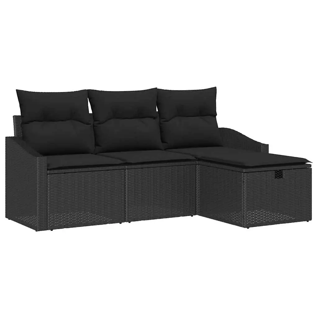 Outdoor Sofa Set 4 Piece Garden Furniture Poly Rattan Black with Storage