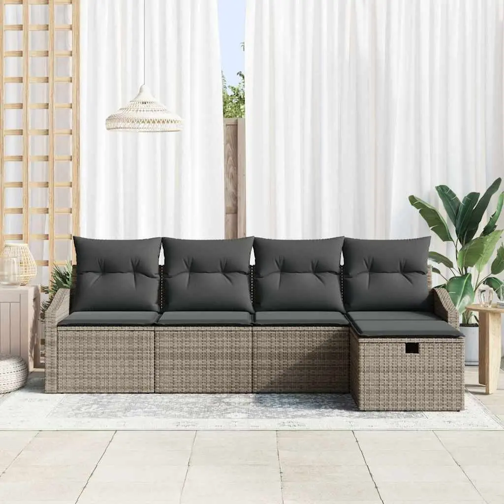 5-Piece Grey Modular Outdoor Garden Sofa Set with Storage