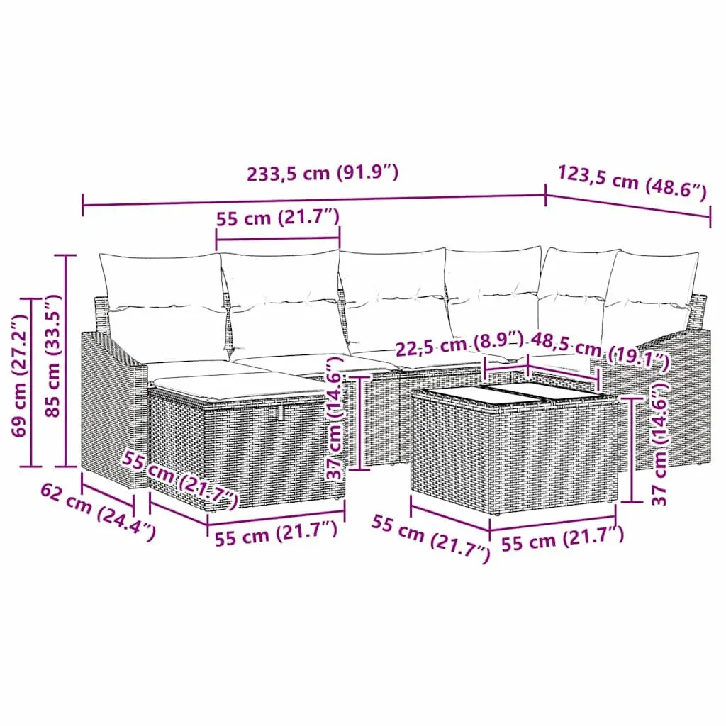 Outdoor Sofa Set with Storage Black Poly Rattan Garden Furniture Modular Seating