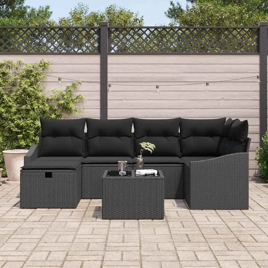 Outdoor Sofa Set with Storage Black Poly Rattan Garden Furniture Modular Seating