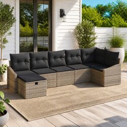 Durable Grey Poly Rattan 7pc Modular Outdoor Sofa Set