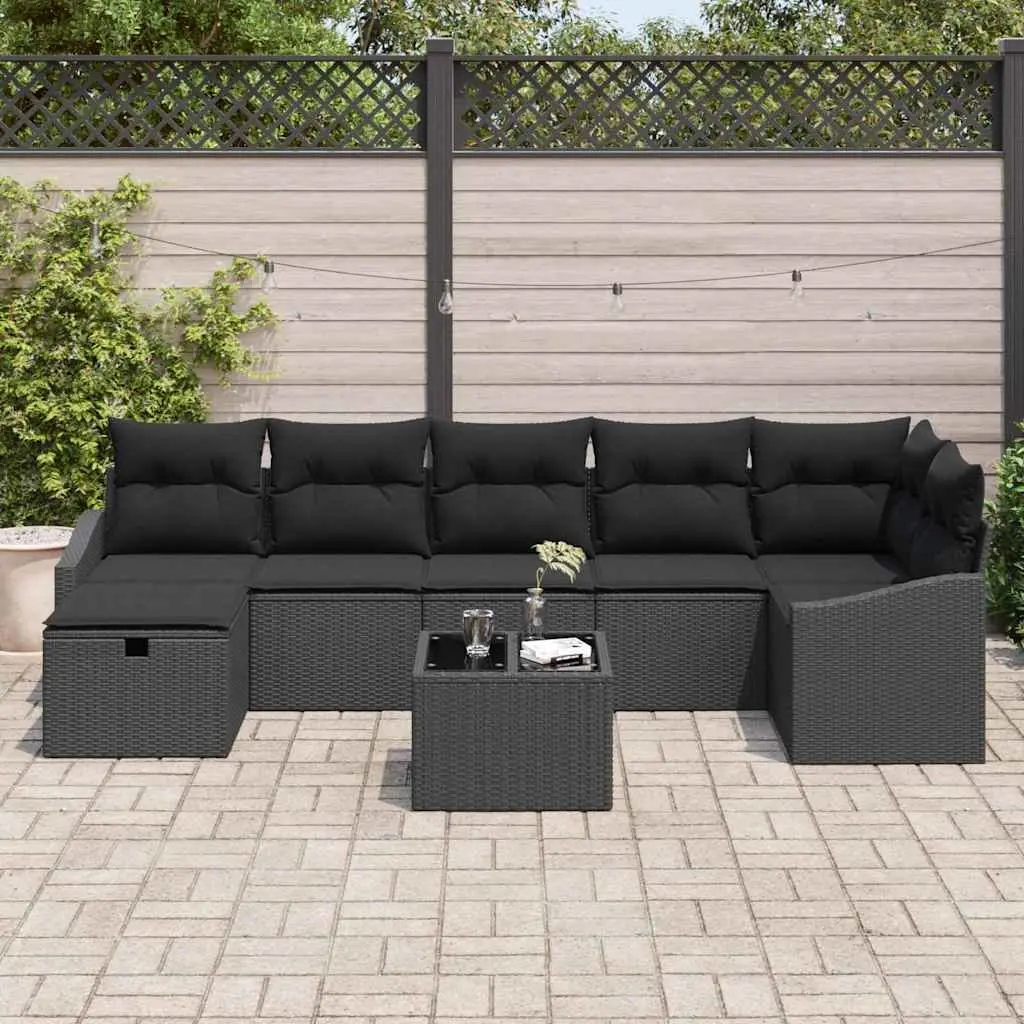 Outdoor Sofa Set Poly Rattan 8 Piece Modular Garden Furniture Black