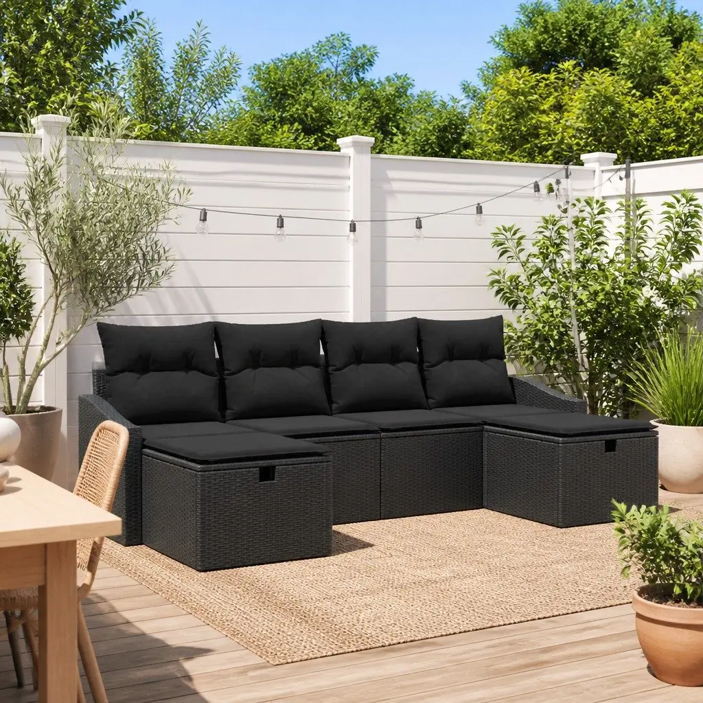 6-Piece Brown Modular Garden Sofa Set with Storage