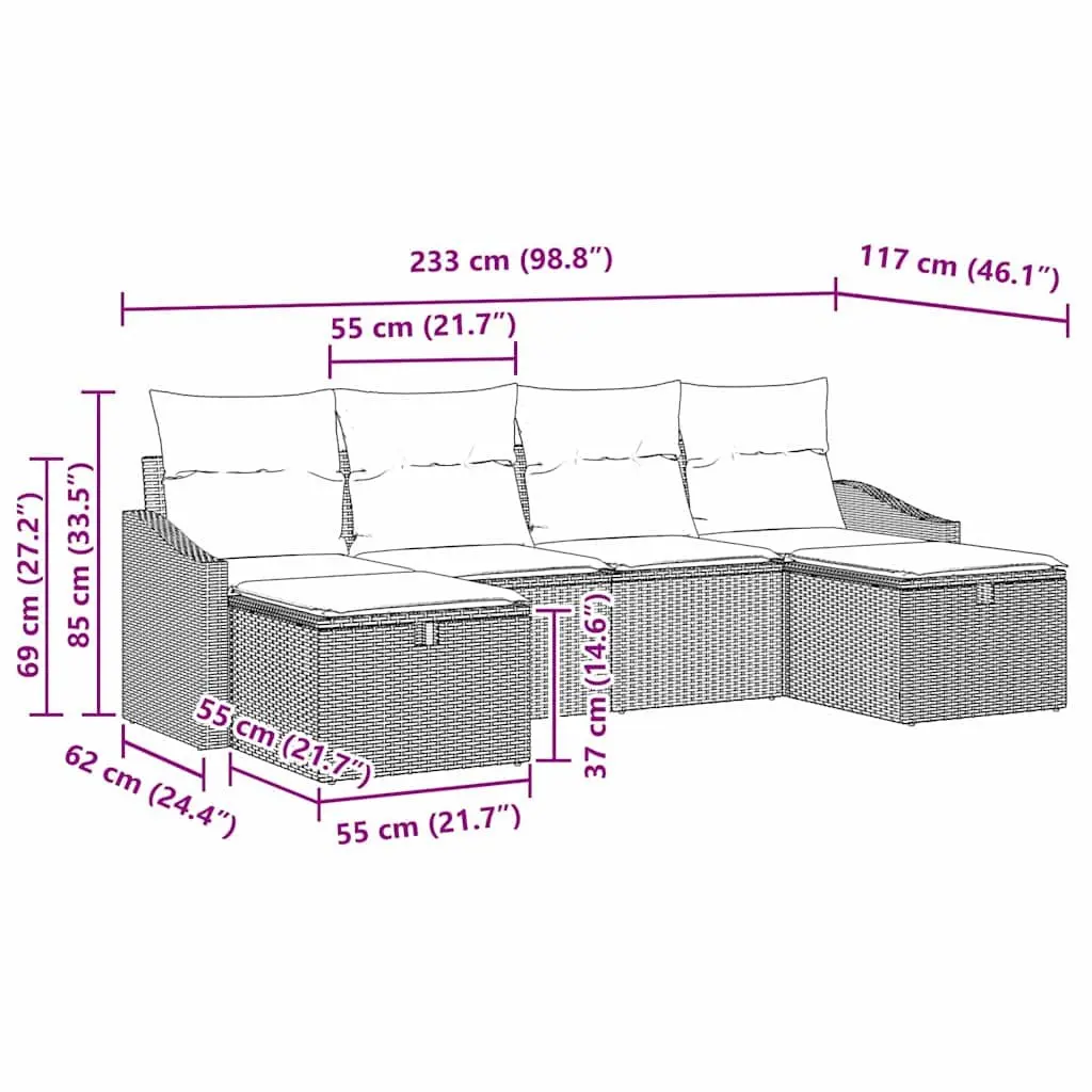 6-Piece Brown Modular Garden Sofa Set with Storage