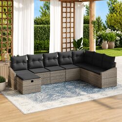 Durable 8 Piece Modular Outdoor Sofa Set in Light Grey