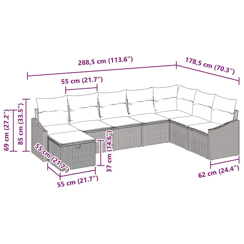 Grey 8-Seater Modular Outdoor Sofa Set with Storage
