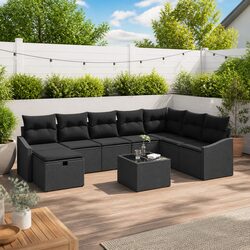 Modular Black Poly Rattan Outdoor Sofa Set - 9 Pieces