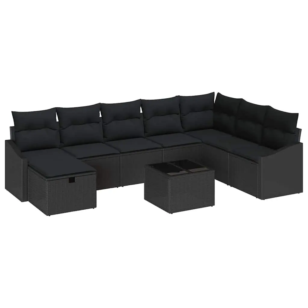 Outdoor Garden Sofa Set 9 Pieces Modular Black Poly Rattan Lounge Furniture