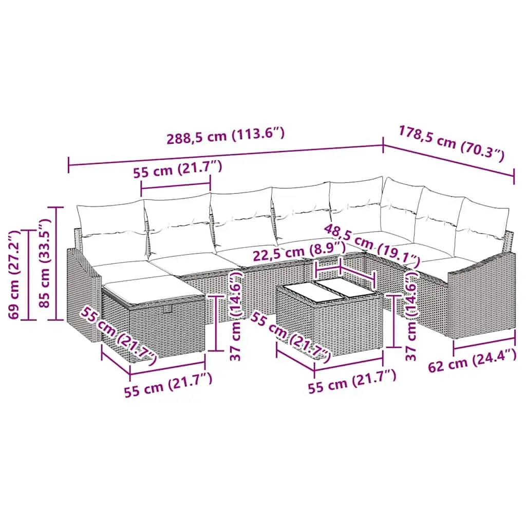 Outdoor Garden Sofa Set 9 Pieces Modular Black Poly Rattan Lounge Furniture